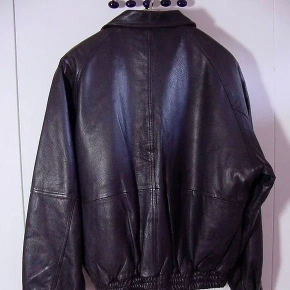 Vtg 90's Tannery West Black Leather Jacket Sz LT